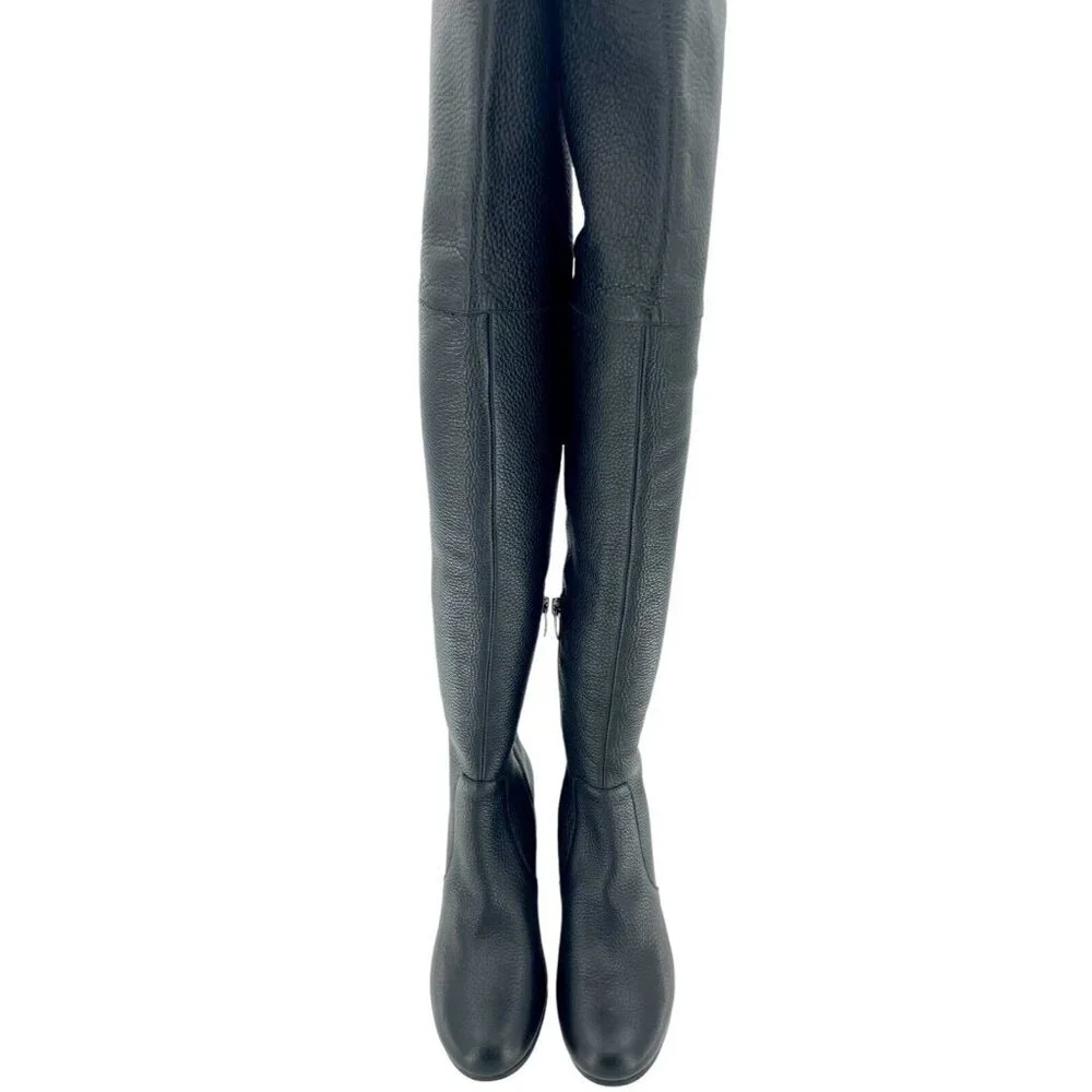 Via Spiga Finlay Boots Black Leather Tall Over The Knee Block Heel SZ 5 New